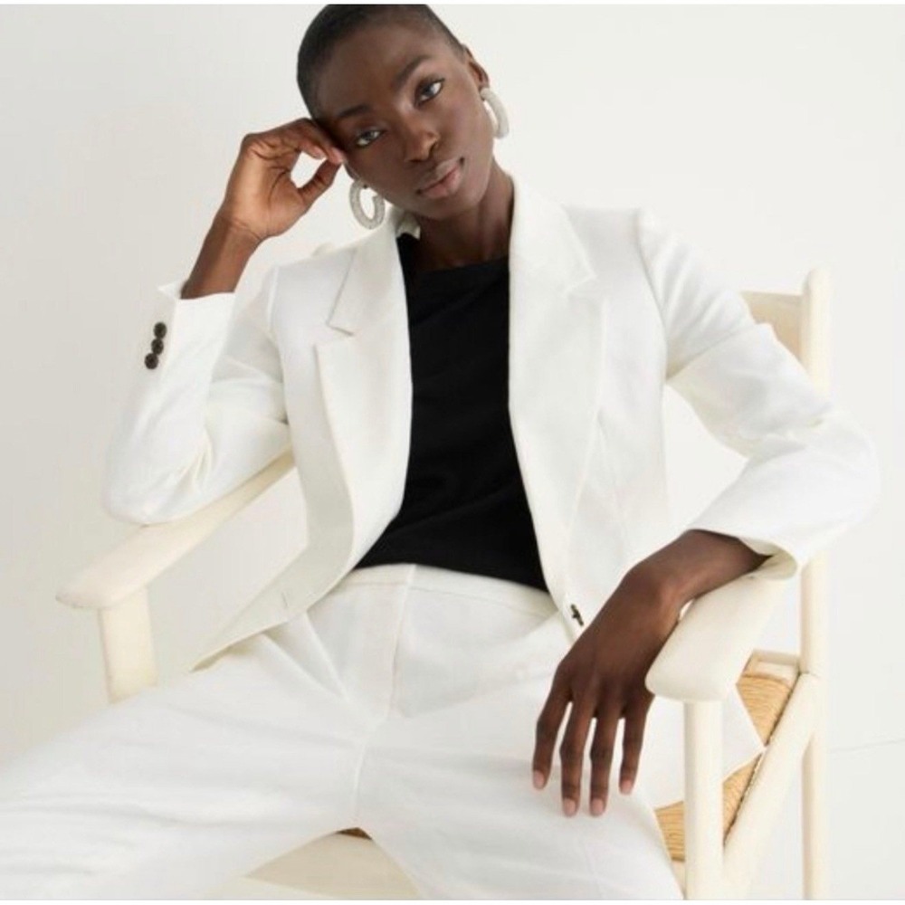 J.Crew Parke White Linen Blend Blazer Size 2 One Button Tailored‎ Jacket - Picture 4 of 11